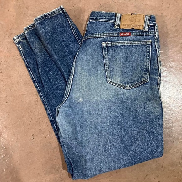 Vintage 90s Distressed Wrangler Star Patch Faded Denim Blue Jeans - Picture 1 of 8